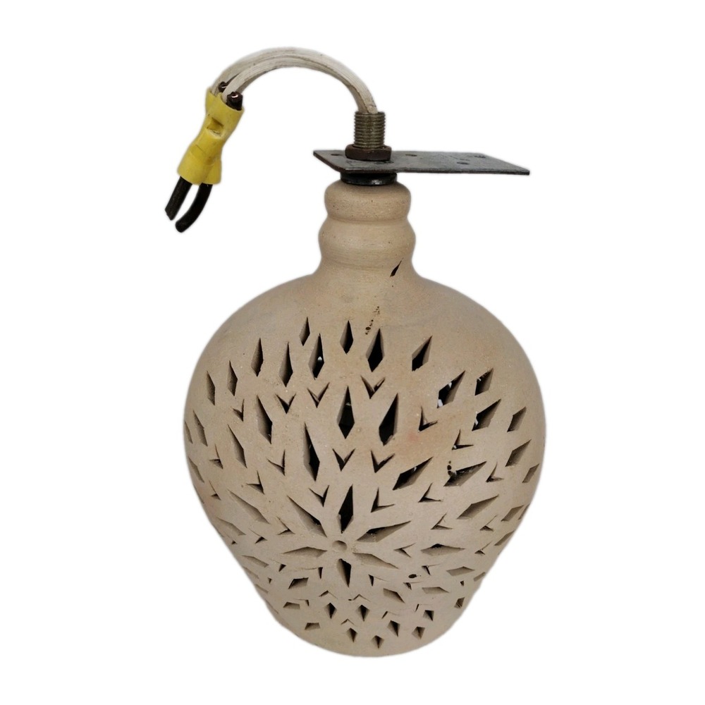 Terra Cotta Clay Swag hanging Lamp MCM Pierced Southwest western Aztec #005